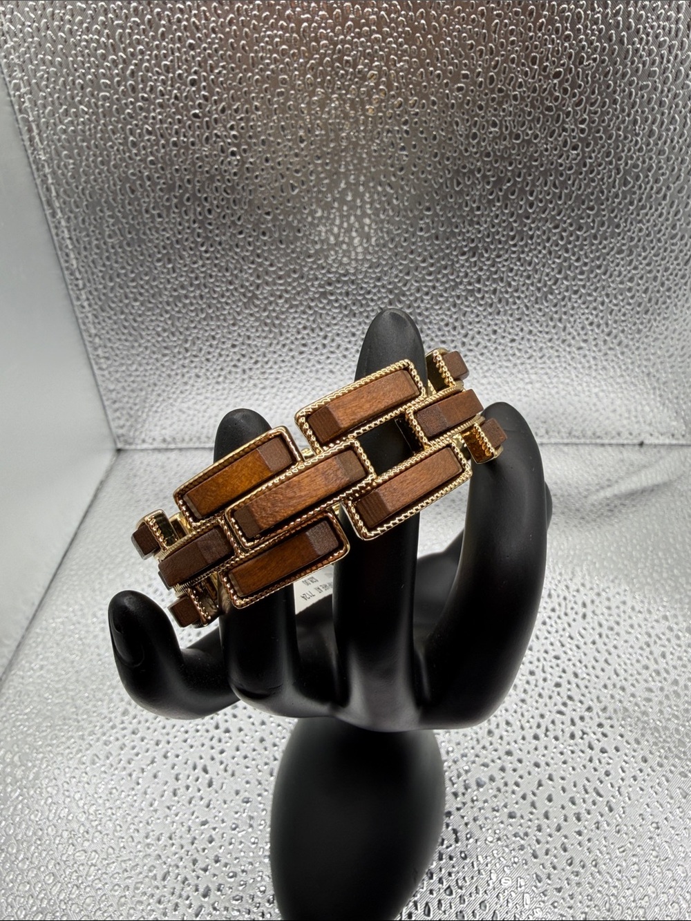 Women's Brown Leather Link Bracelet with Gold Trim